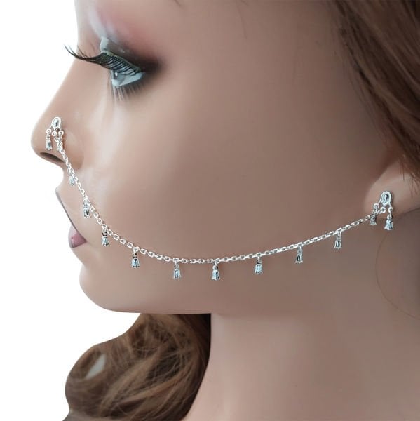 Gümüş Zincirli Kulaktan Buruna Hızma