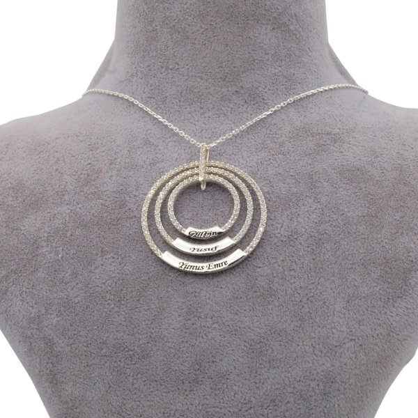 Gümüş Taşlı Üç Halkalı İsimli Kolye