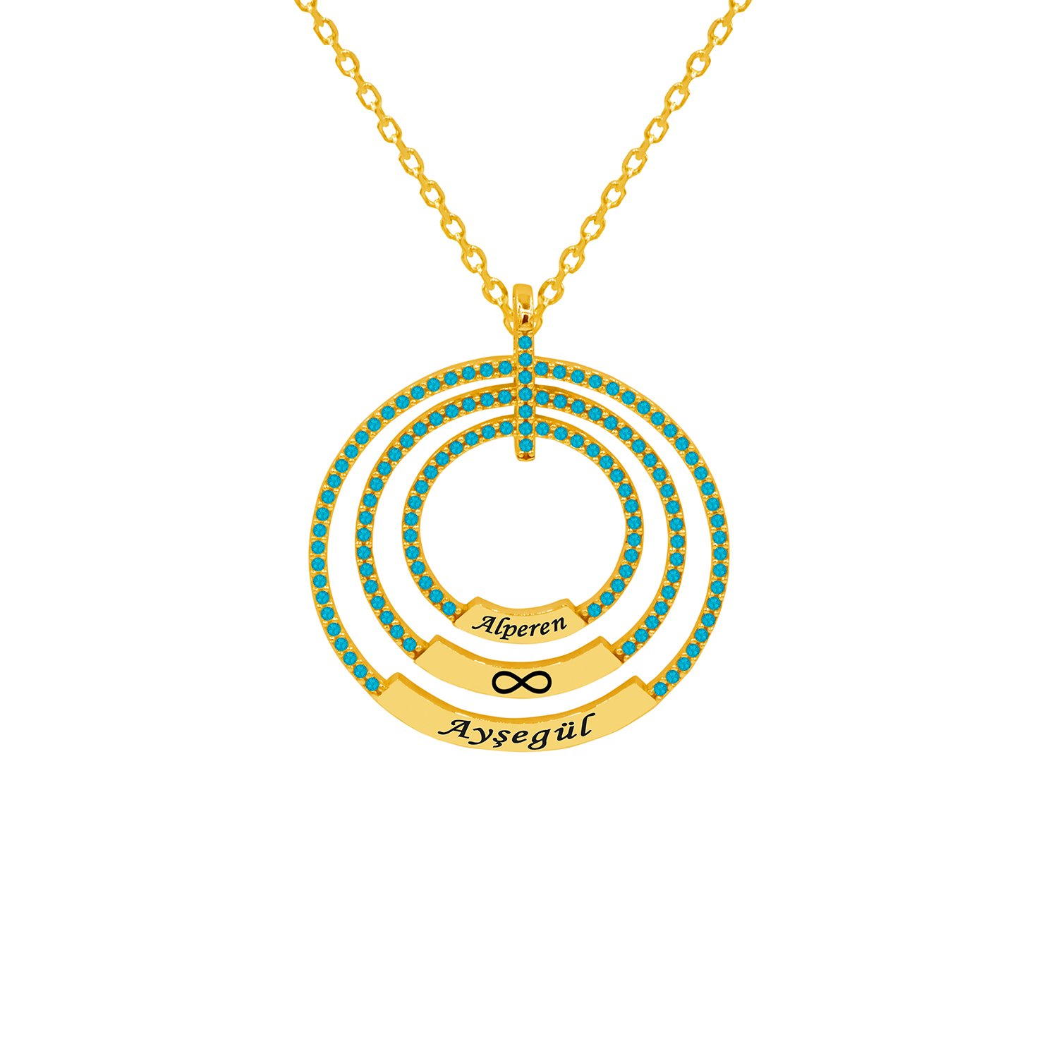 Gümüş Taşlı Üç Halkalı İsimli Kolye