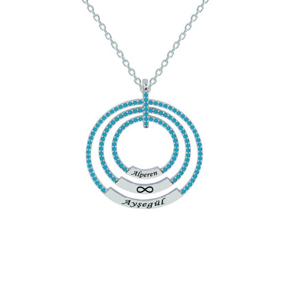 Gümüş Taşlı Üç Halkalı İsimli Kolye