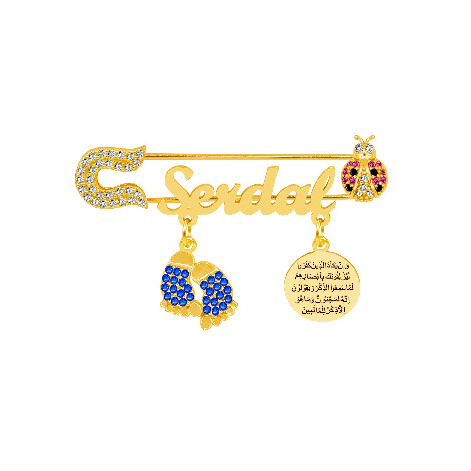 Gümüş Uğur Böcekli İsimli Bebek Nazar İğnesi