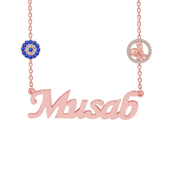 Gümüş Zinciri Nazarlık Tuğralı İsimli Kolye