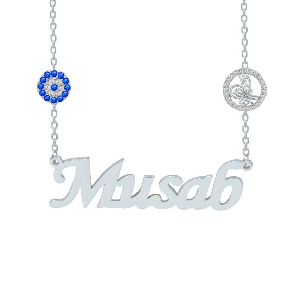 Gümüş Zinciri Nazarlık Tuğralı İsimli Kolye