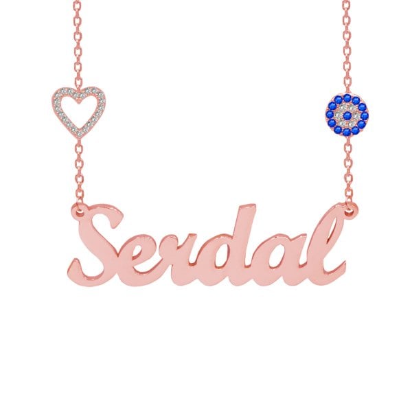 Gümüş Kalpli Nazar Boncuklu İsimli Kolye