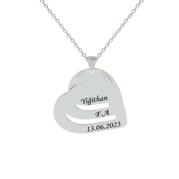 Gümüş Kişiye Özel Taşsız 3 Kalpli İsimli Kolye
