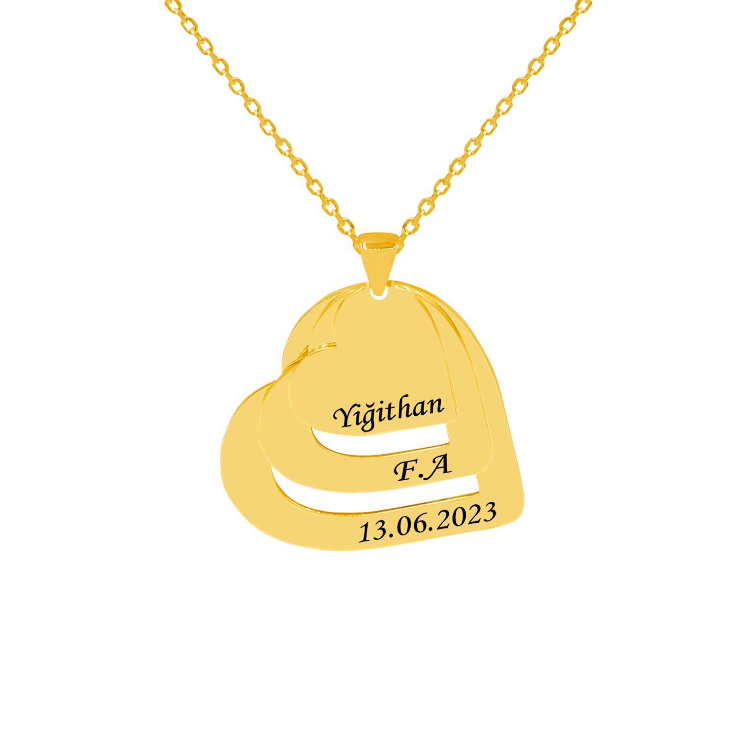 Gümüş Kişiye Özel Taşsız 3 Kalpli İsimli Kolye