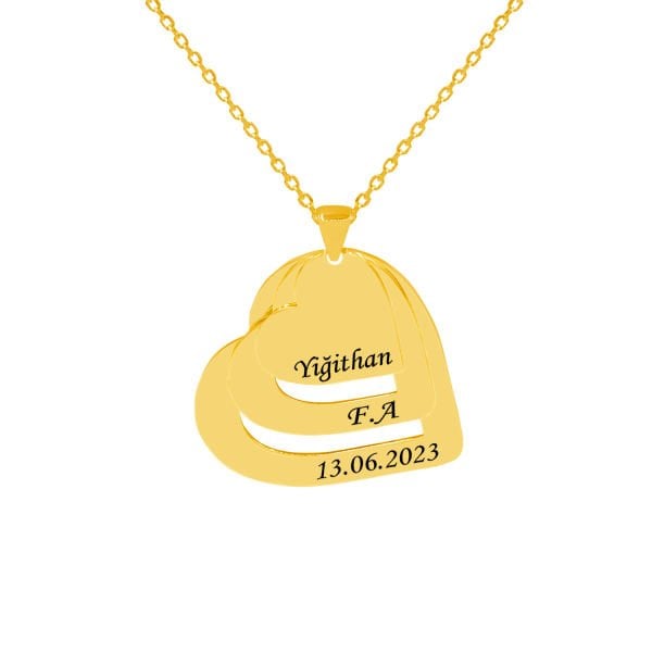Gümüş Kişiye Özel Taşsız 3 Kalpli İsimli Kolye