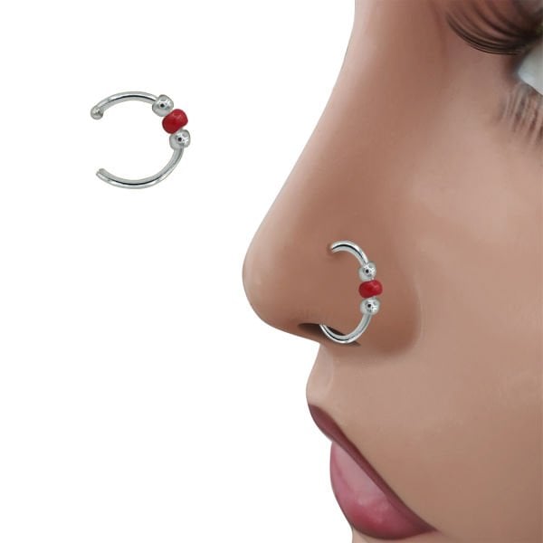 Gümüş Kırmızı Boncuklu Halka Hızma