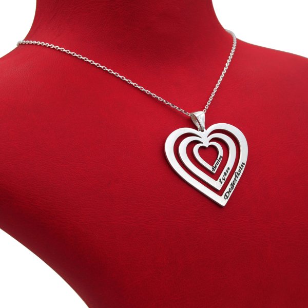 Gümüş Özel Tasarım Taşsız 3 Kalpli İsimli Kolye