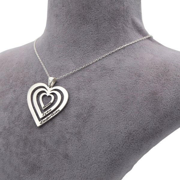 Gümüş Özel Tasarım Taşsız 3 Kalpli İsimli Kolye