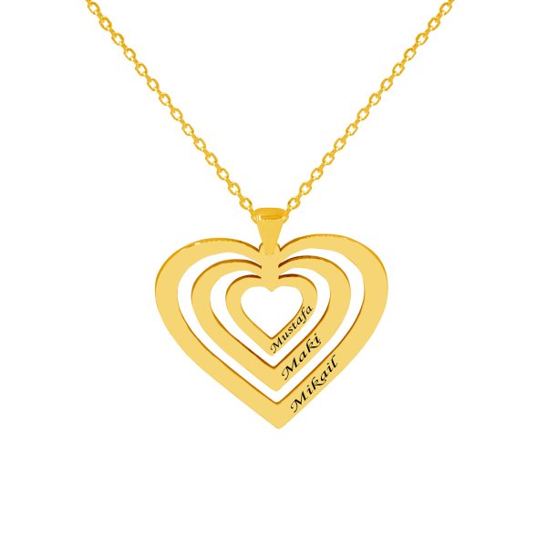 Gümüş Özel Tasarım Taşsız 3 Kalpli İsimli Kolye