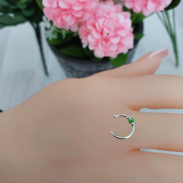 Gümüş Yeşil Boncuklu Halka Hızma