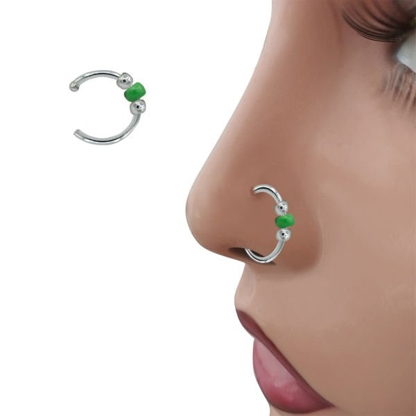 Gümüş Yeşil Boncuklu Halka Hızma