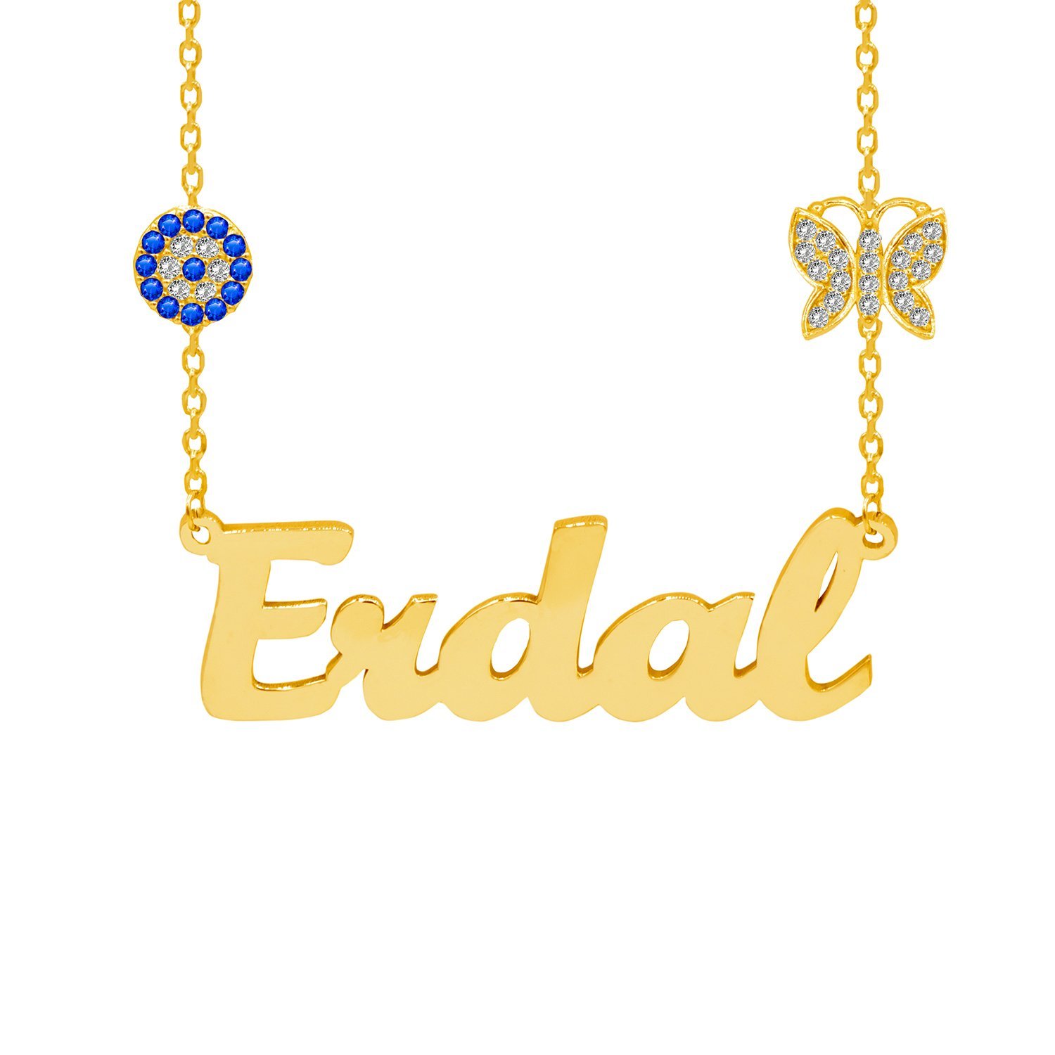 Gümüş Zinciri Nazarlık Kelebekli İsimli Kolye