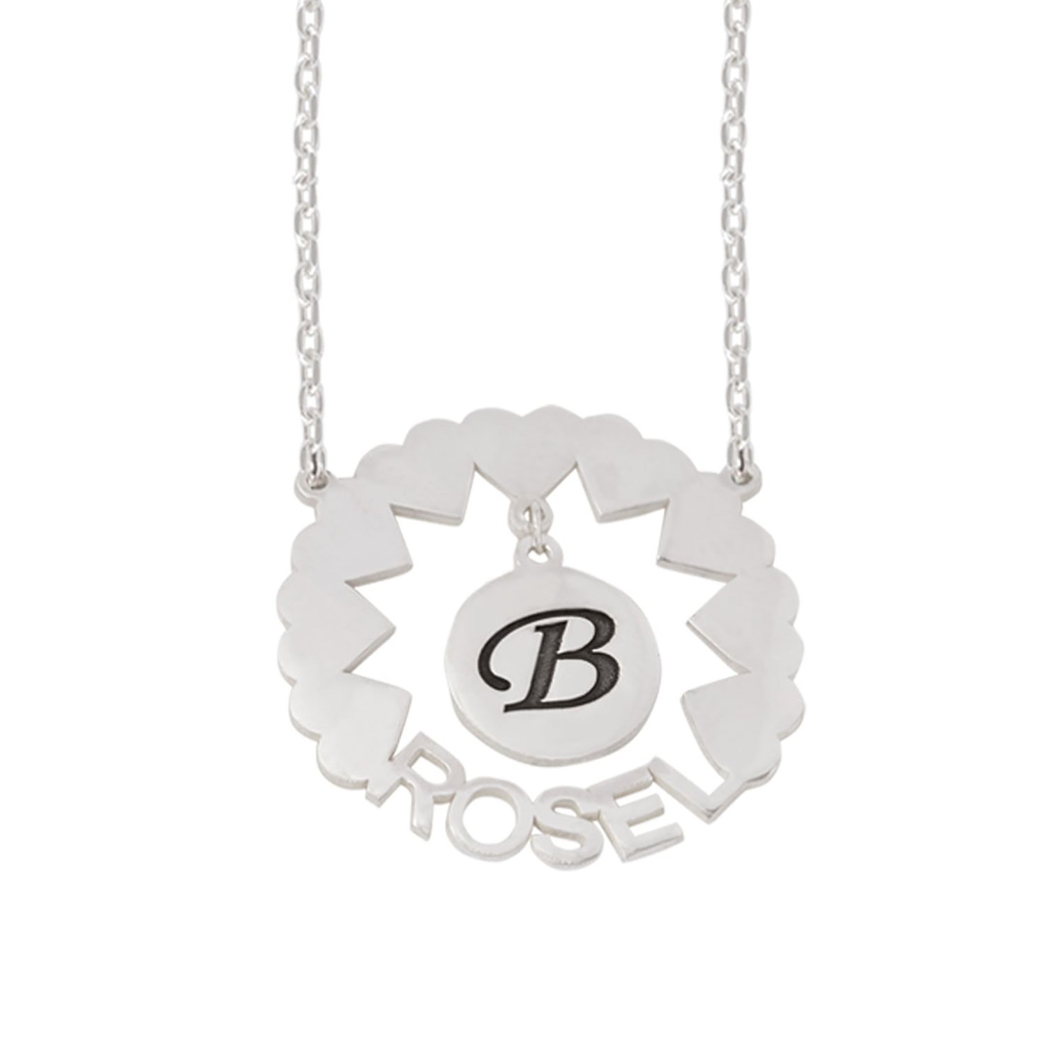 Gümüş Kalpli Halka Tasarım Sallantı Harfli Kolye