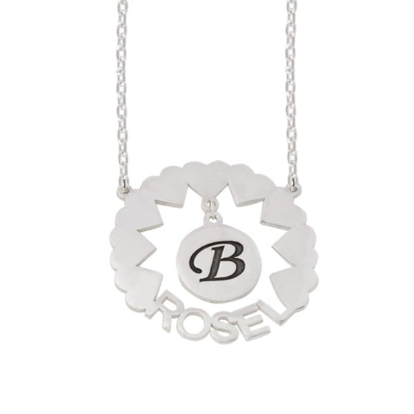 Gümüş Kalpli Halka Tasarım Sallantı Harfli Kolye