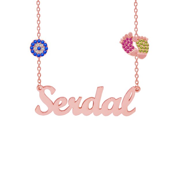 Gümüş Zinciri Renkli Patik Nazarlıklı İsimli Kolye