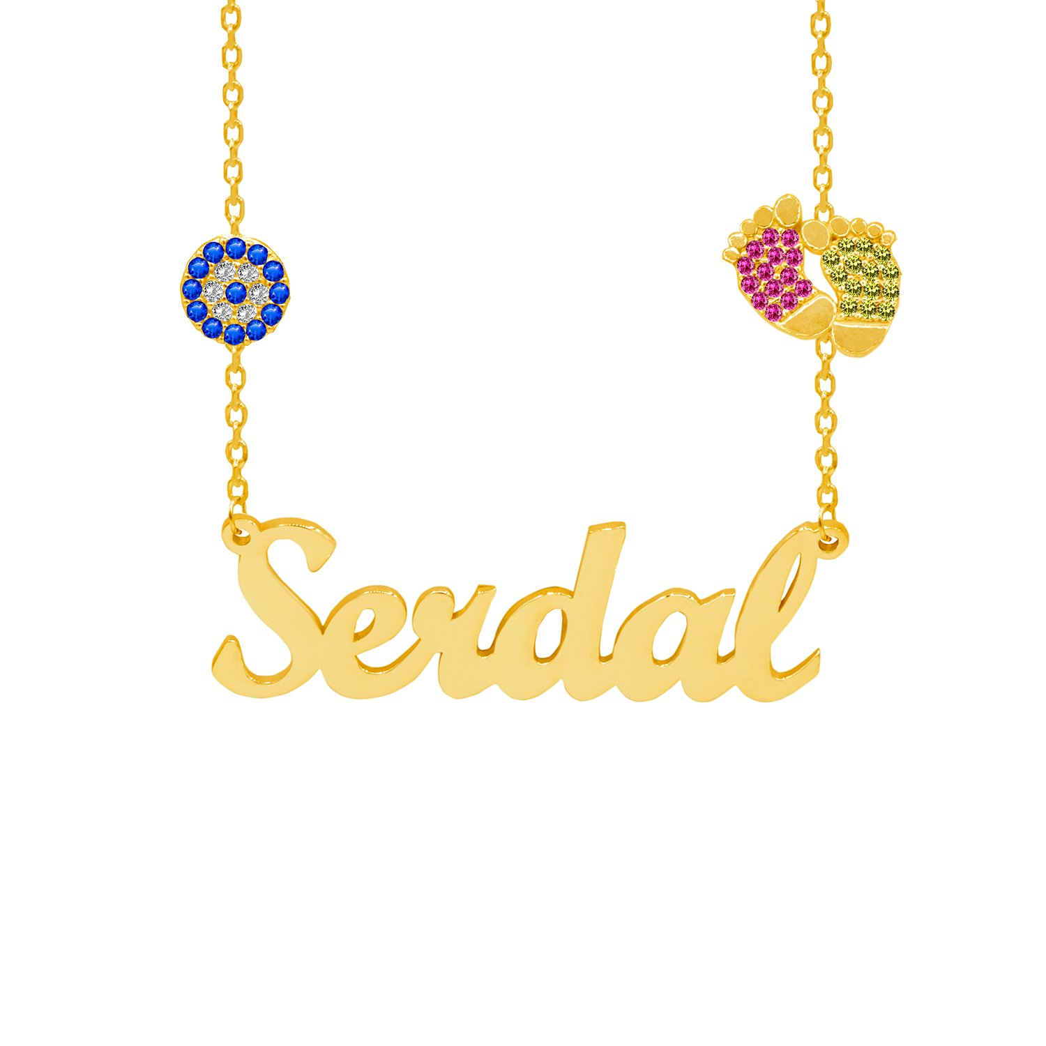 Gümüş Zinciri Renkli Patik Nazarlıklı İsimli Kolye