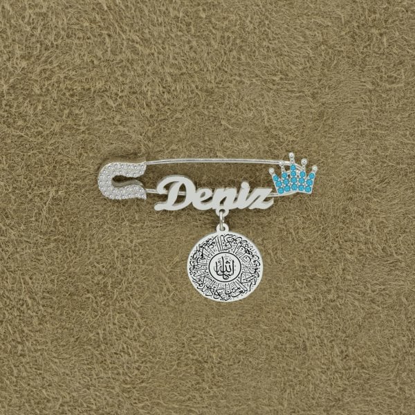 Gümüş Taçlı İsimli Maşallah Bebek İğnesi