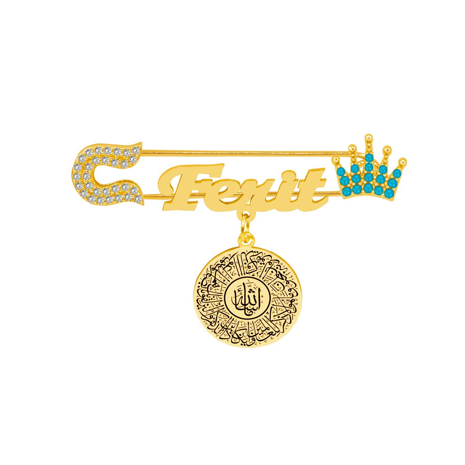 Gümüş Taçlı İsimli Maşallah Bebek İğnesi