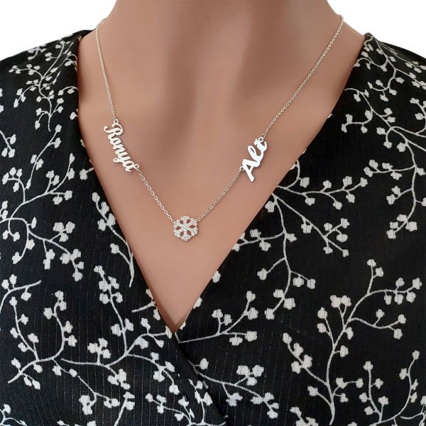 Gümüş Kar Tanesi 2 İsimli Aile Kolyesi