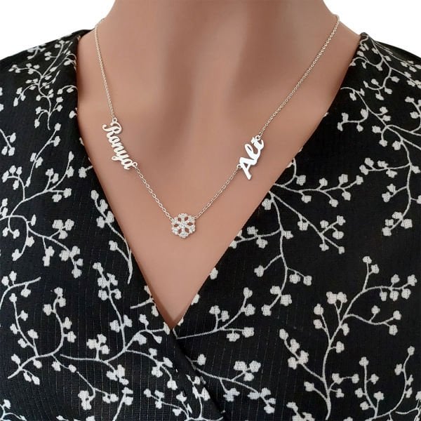 Gümüş Kar Tanesi 2 İsimli Aile Kolyesi