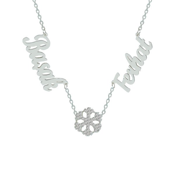 Gümüş Kar Tanesi 2 İsimli Aile Kolyesi