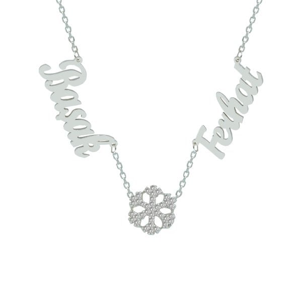 Gümüş Kar Tanesi 2 İsimli Aile Kolyesi