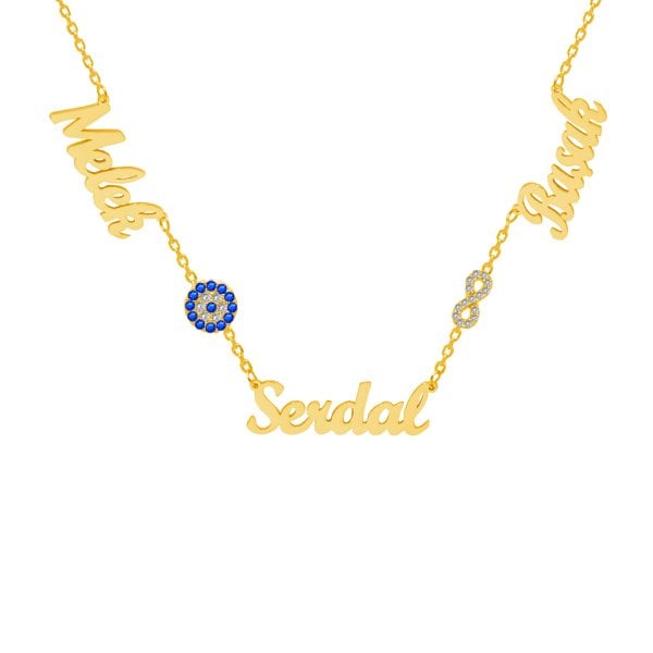 Gümüş Nazarlık Sonsuzluk 3 İsimli Aile Kolyesi