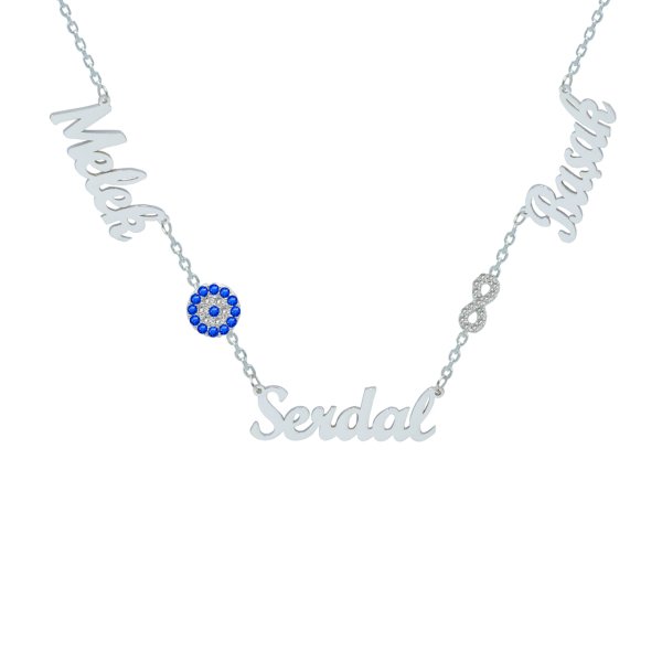 Gümüş Nazarlık Sonsuzluk 3 İsimli Aile Kolyesi