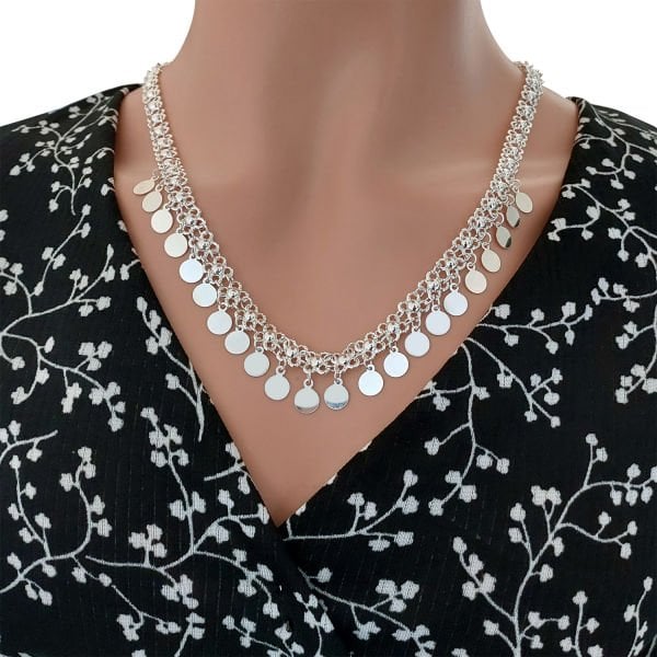 Gümüş Kişniş Telkari Pullu Kolye