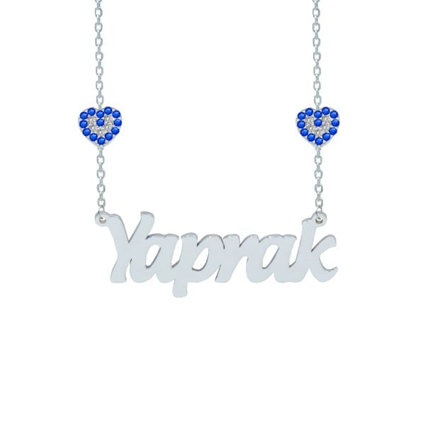 Gümüş Kalp Nazar Boncuklu İsimli Kolye