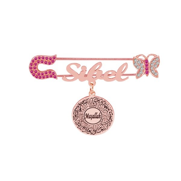 Gümüş Kelebekli İsimli Bebek Maşallah İğnesi