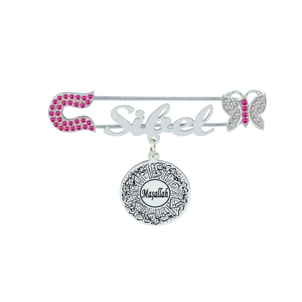 Gümüş Kelebekli İsimli Bebek Maşallah İğnesi