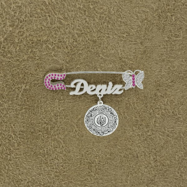 Gümüş Kelebekli İsimli Bebek Maşallah İğnesi