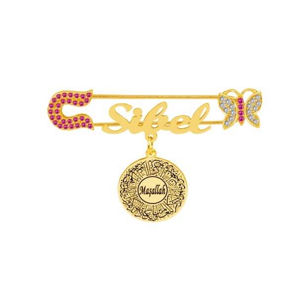 Gümüş Kelebekli İsimli Bebek Maşallah İğnesi