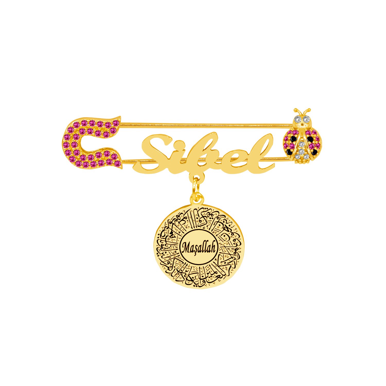 Gümüş Uğur Böcekli İsimli Bebek Maşallah İğnesi