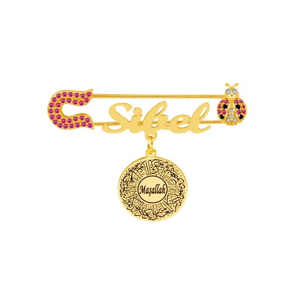 Gümüş Uğur Böcekli İsimli Bebek Maşallah İğnesi