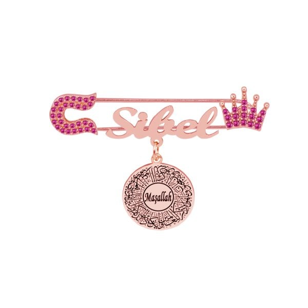 Gümüş Taçlı Dualı Maşallah İsimli Bebek İğnesi