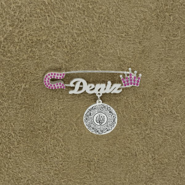 Gümüş Taçlı Dualı Maşallah İsimli Bebek İğnesi