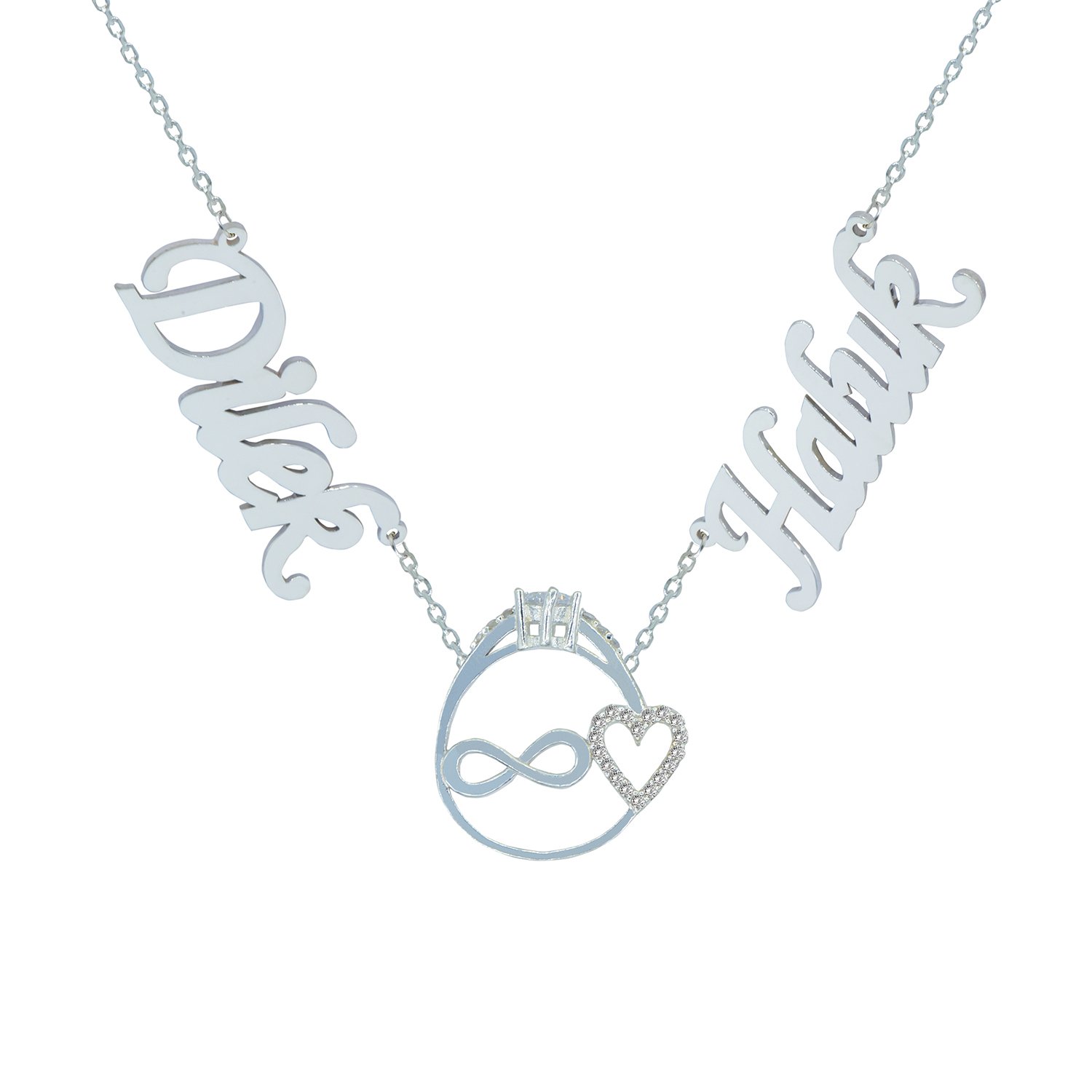 Gümüş 2 İsimli Aile Kolyesi Tektaş Tasarımlı