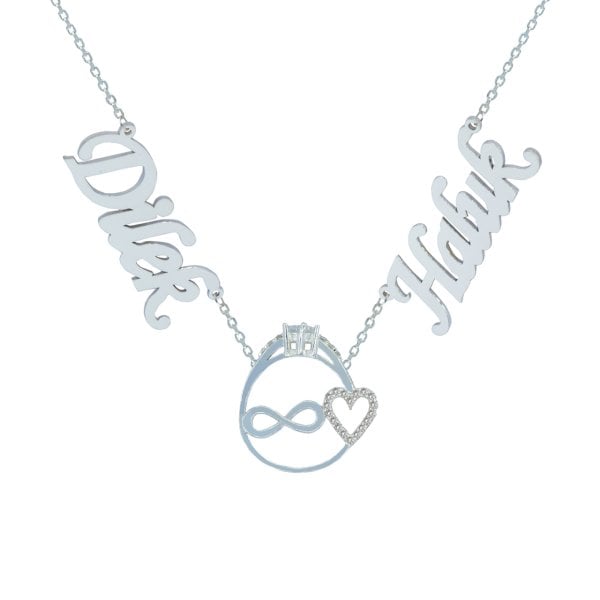 Gümüş 2 İsimli Aile Kolyesi Tektaş Tasarımlı