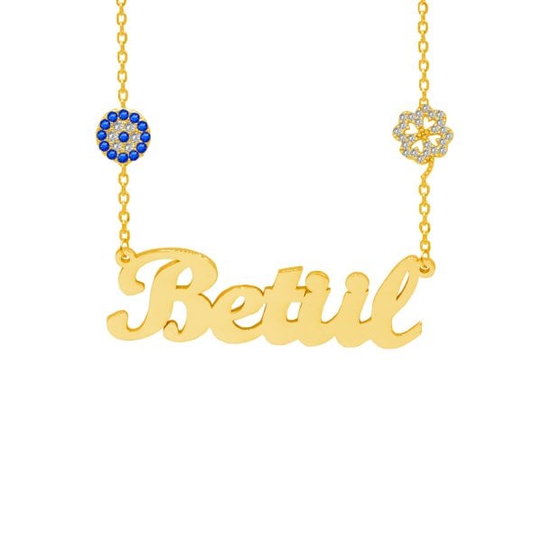 Gümüş Nazarlık Yoncalı İsimli Kolye