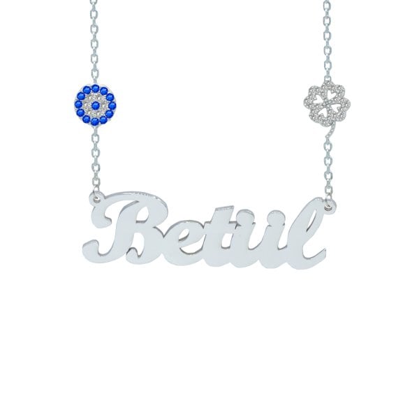 Gümüş Nazarlık Yoncalı İsimli Kolye