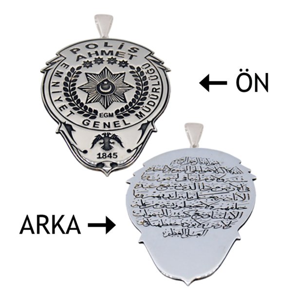 Gümüş Özel Tasarım Polis Armalı İsimli Kolye