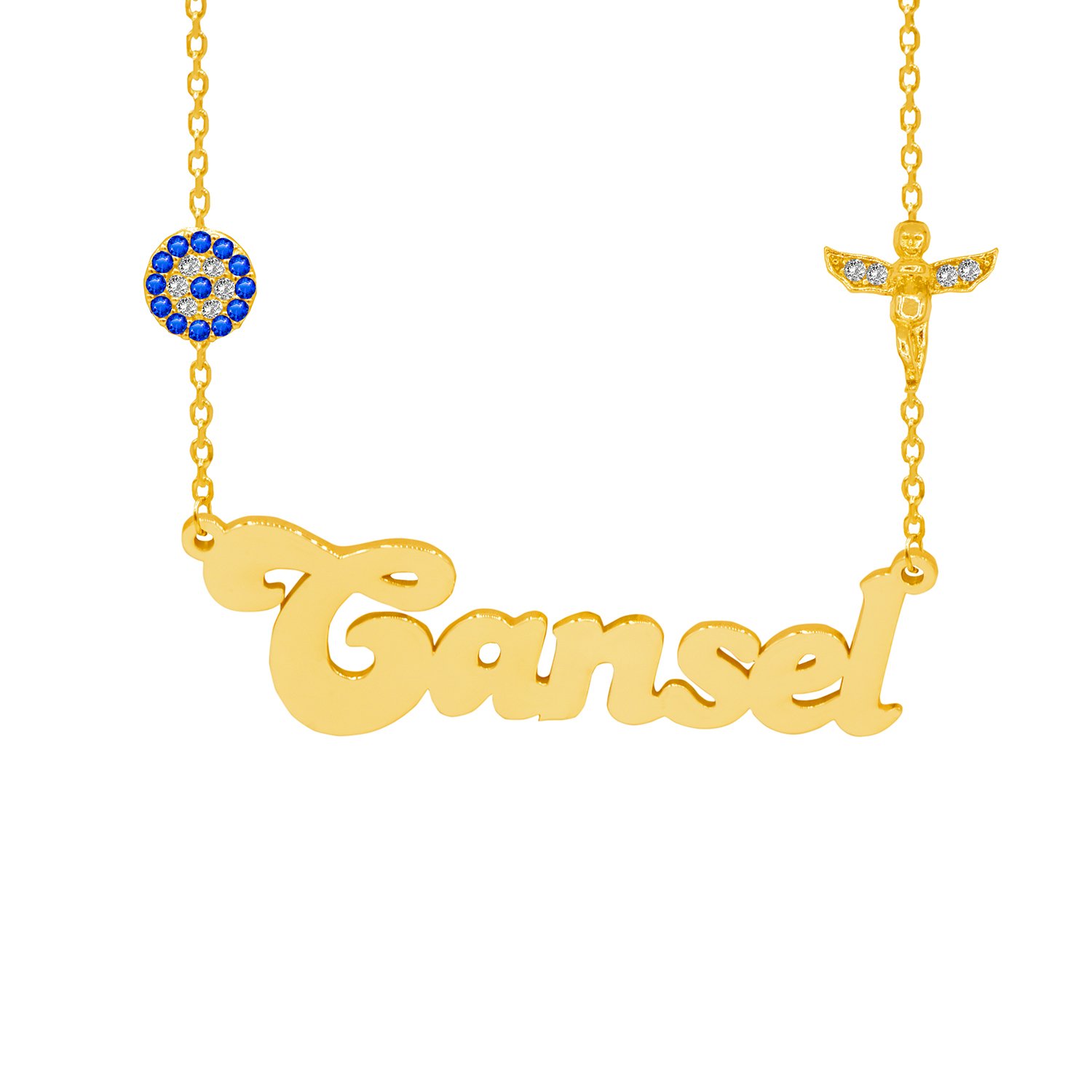 Gümüş Nazarlık Melek Figürlü İsimli Kolye