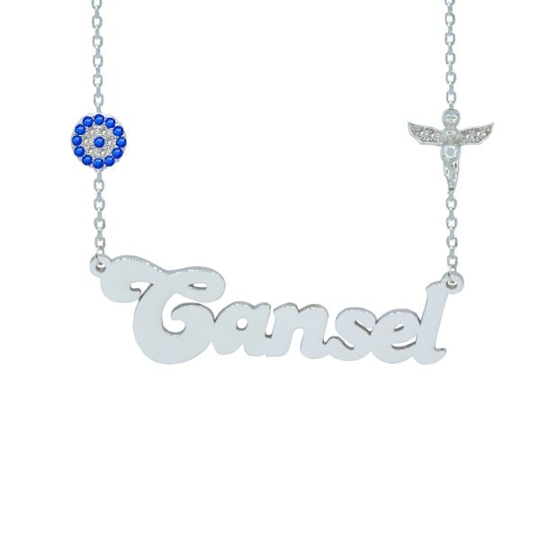 Gümüş Nazarlık Melek Figürlü İsimli Kolye