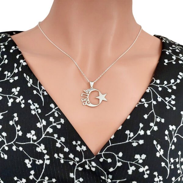 Gümüş Özel Tasarım Ay yıldızlı İsimli Kolye