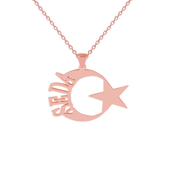 Gümüş Özel Tasarım Ay yıldızlı İsimli Kolye