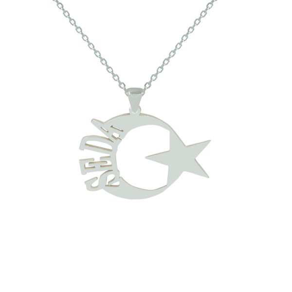 Gümüş Özel Tasarım Ay yıldızlı İsimli Kolye